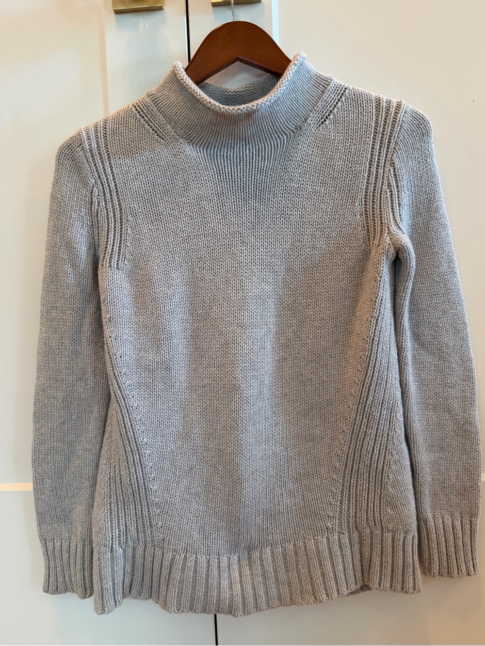 J.Crew Roll-Neck 100% Cotton Chunky Knit Sweater Light Gray XS